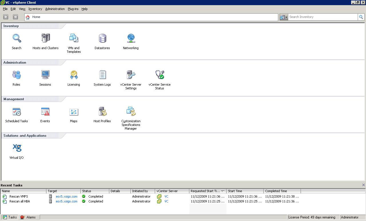 vSphere client with Xsigo