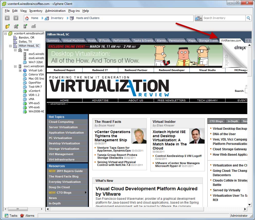 New tab created at the Datacenter level.
