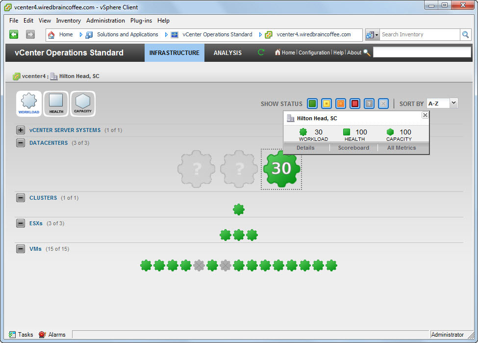 Accessing the vSphere client plug-in for vCenter Operations.