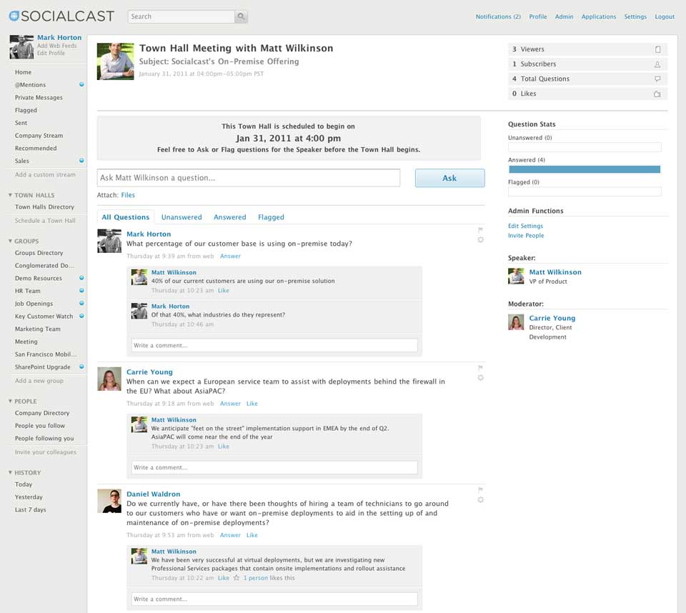 Socialcast Web interface looks very social.