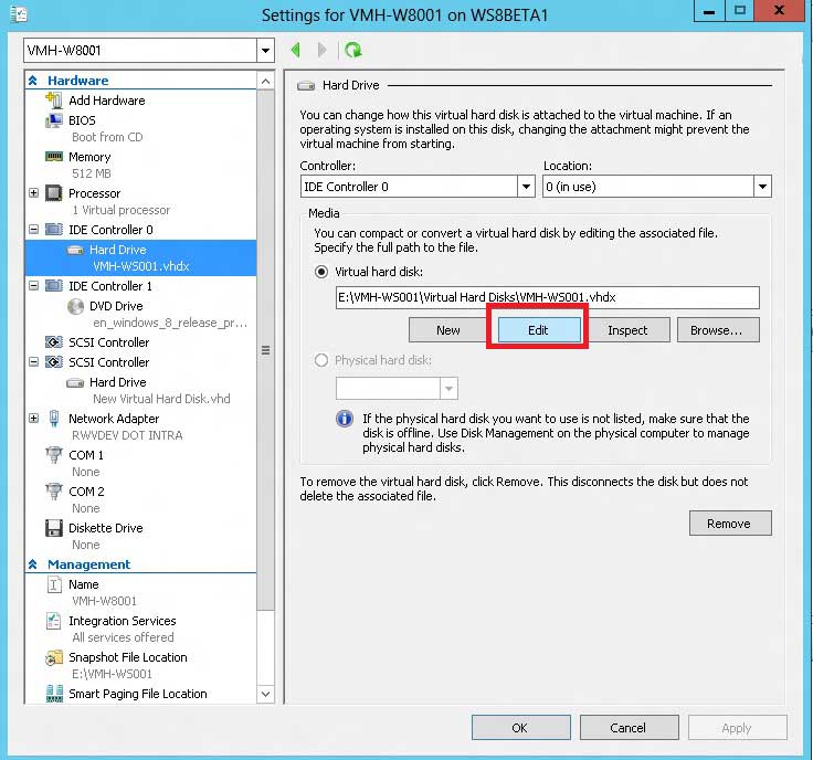 VHDX can be edited when the VM is powered off