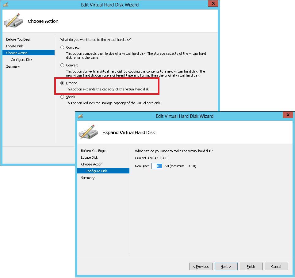 Expanding VHDX file is one of four options...