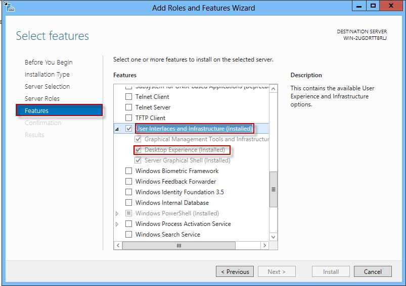 Roles and features wizard